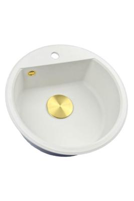 GraniteMy Bremen round granite sink 43 cm white, top mount and undermount, with faucet hole bench and automatic gold plug 1208971848