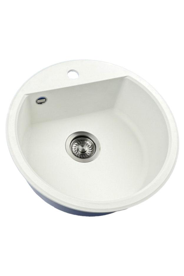 GraniteMy Bremen fregadero redondo de granito de 43 cm blanco, para montaje superior e inferior, con orificio para grifo y tapón automático de metal color peltre 1208971849