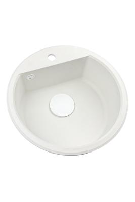 GraniteMy Bremen round granite sink 43 cm white, surface and undermount, with faucet hole bench and automatic white plug 1208971850