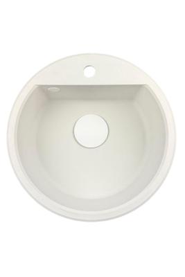 GraniteMy Bremen round granite sink 43 cm white, surface and undermount, with faucet hole bench and automatic white plug 1208971850