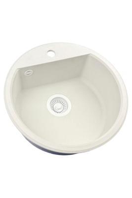 GraniteMy Bremen round granite sink 43 cm white, surface and undermount, with faucet hole bench and automatic white plug 1208971850