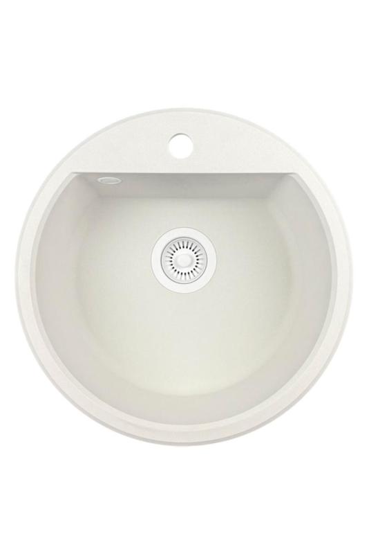 GraniteMy Bremen lavabo redondo de granito de 43 cm blanco, de montaje superior e inferior, con orificio para grifo y tapón automático blanco 1208971850