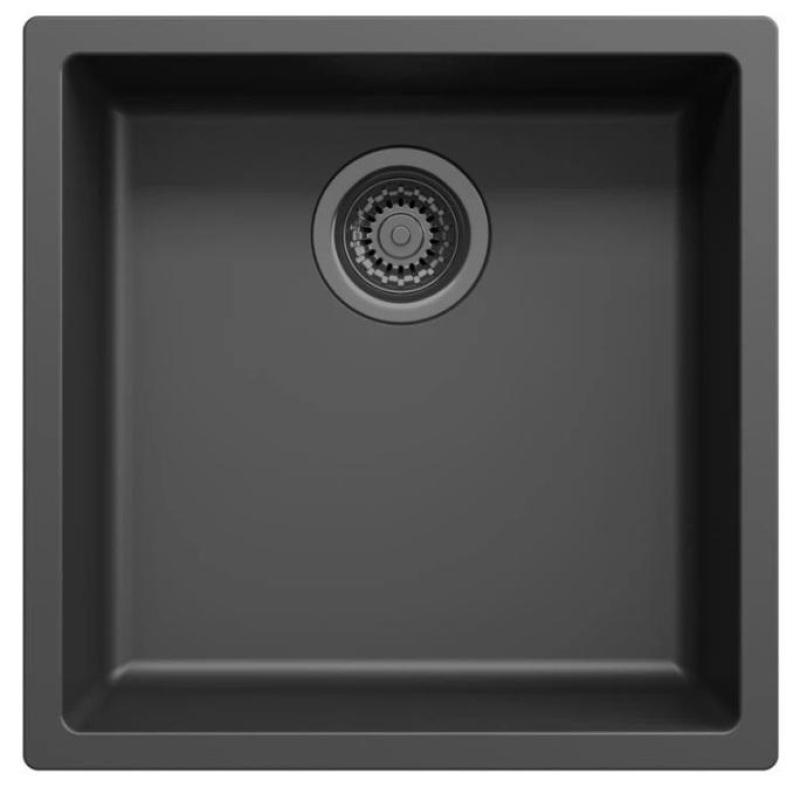 Ausmann Fibre lavabo negro 40x40cm de montaje inferior, superior y empotrado con tapón automático de metal color pólvora 1208971854