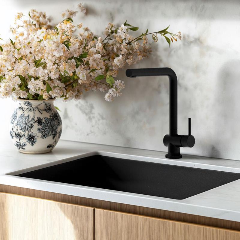 Fregadero negro Ausmann Fibre de 50x40cm para montaje inferior, superior y a ras con tapón automático de acero inoxidable 1208971855