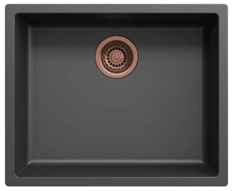 Ausmann Fibre lavabo negro de 50x40cm de montaje inferior, superior y nivelado con tapón automático de cobre 1208971858