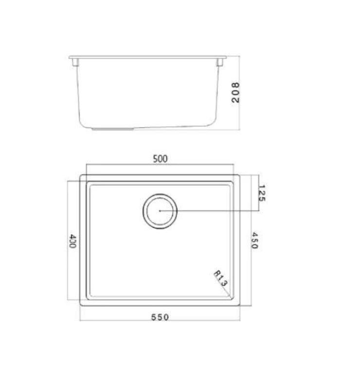 Fregadero negro Ausmann Fibre de 50x40cm para empotrar, sobreponer y montaje al ras con tapón automático dorado 1208971859