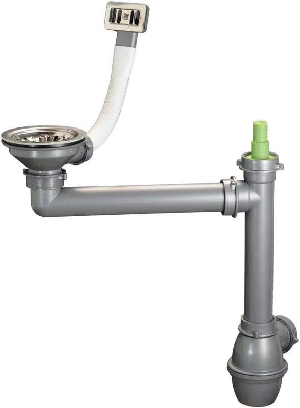Conjunto de desagüe Ausmann de acero inoxidable con rebosadero cuadrado incl. sifón para un solo fregadero 1208971877