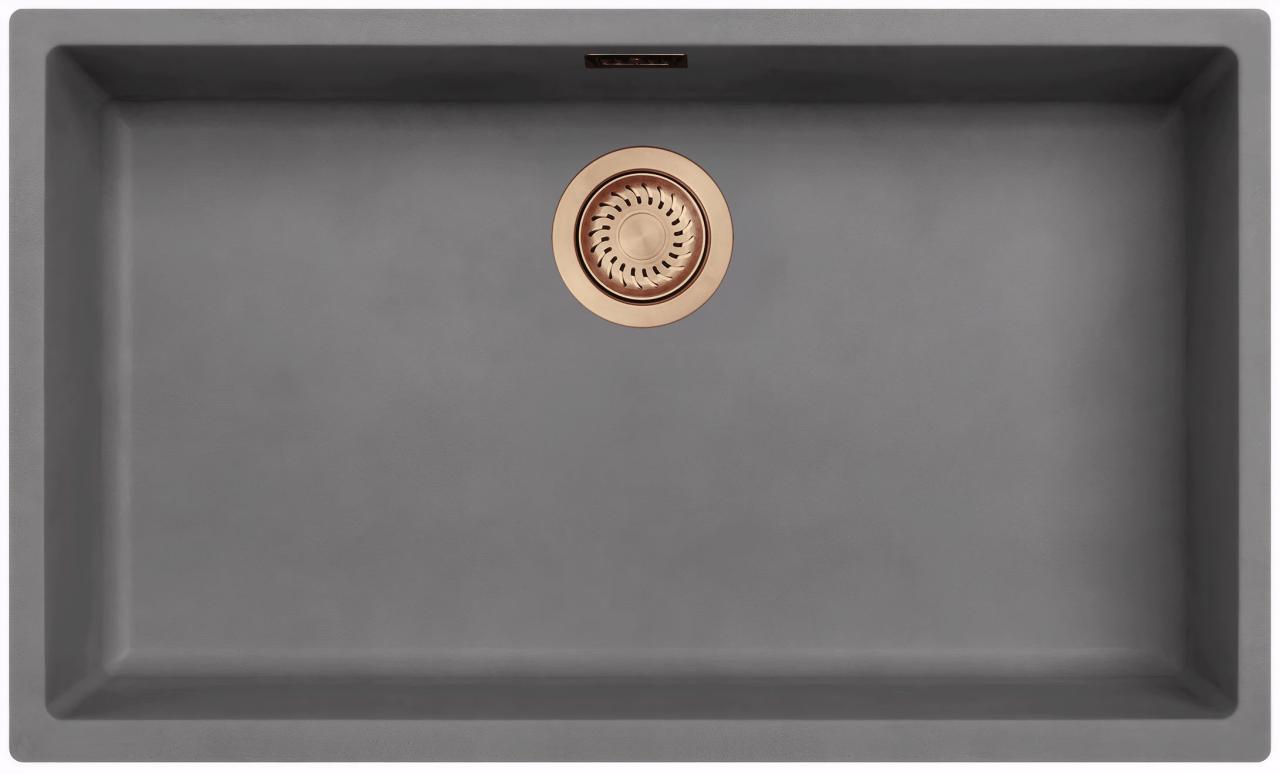 Ausmann Fibre hormigón gris gran fregadero de 70x40cm para montaje inferior, superior e integrado con tapón de cobre 1208971888