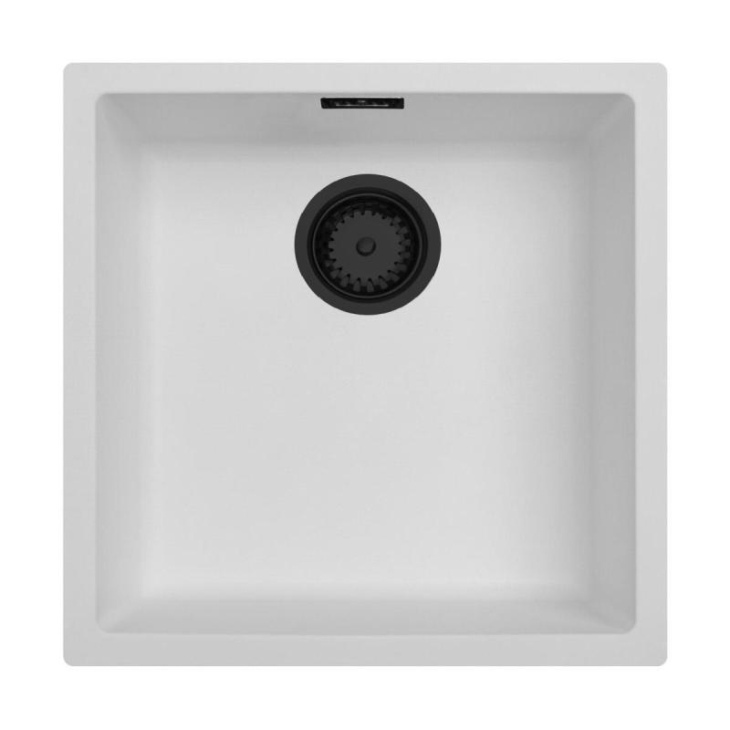 Ausmann Fibre lavabo blanco 40x40cm de montaje inferior, superior y empotrado con tapón automático negro 1208971892