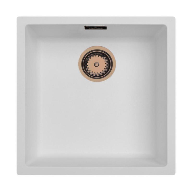 Ausmann Fibre lavabo blanco 40x40cm de subestructura, superficie y empotrado con tapón de cobre automático 1208971893
