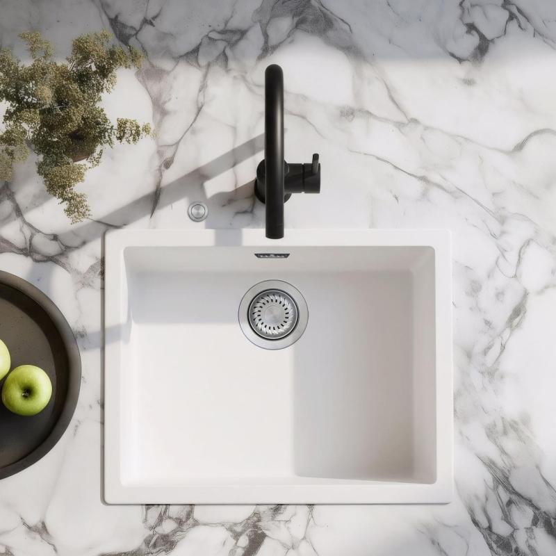 Ausmann Fibre lavabo blanco de 50x40cm para empotrar, sobreponer e integrar con tapón automático de acero inoxidable 1208971898