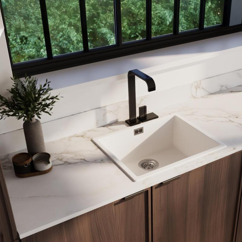 Ausmann Fibre lavabo blanco de 50x40cm para empotrar, sobreponer e integrar con tapón automático de acero inoxidable 1208971898