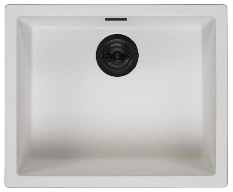 Ausmann Fibre lavabo blanco de 50x40cm para montaje inferior, superior y empotrado con tapón automático negro 1208971899
