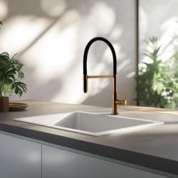 Ausmann Fibre lavabo blanco de 50x40cm de bajo encimera, sobre encimera e instalación al ras con tapón automático de metal de pistola 1208971902