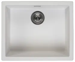 Ausmann Fibre lavabo blanco de 50x40cm de bajo encimera, sobre encimera e instalación al ras con tapón automático de metal de pistola 1208971902