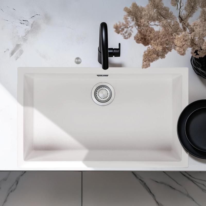 Ausmann Fibra blanca gran fregadero 70x40cm bajo encimera, sobre encimera y empotrado con tapón automático de acero inoxidable 1208971904