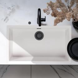 Ausmann Fibre blanco gran fregadero de 70x40cm para montaje inferior, superior y a ras con tapón automático negro 1208971905