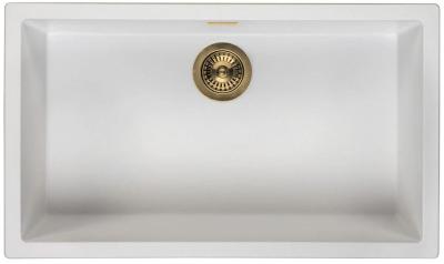 Ausmann Fiber white large sink 70x40cm undermount, topmount and flushmount with automatic gold plug 1208971907