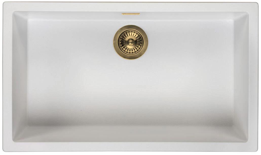 Ausmann Fibra blanca gran fregadero de 70x40cm para montaje inferior, superior y al ras con tapón automático dorado 1208971907