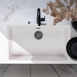 Ausmann Fibra blanca gran fregadero 70x40cm para debajo del mostrador, sobre el mostrador y montaje al ras con tapón automático de metal de pistola 1208971908
