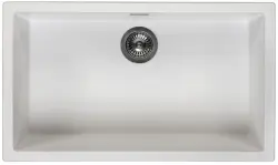 Ausmann Fibra blanca gran fregadero 70x40cm para debajo del mostrador, sobre el mostrador y montaje al ras con tapón automático de metal de pistola 1208971908