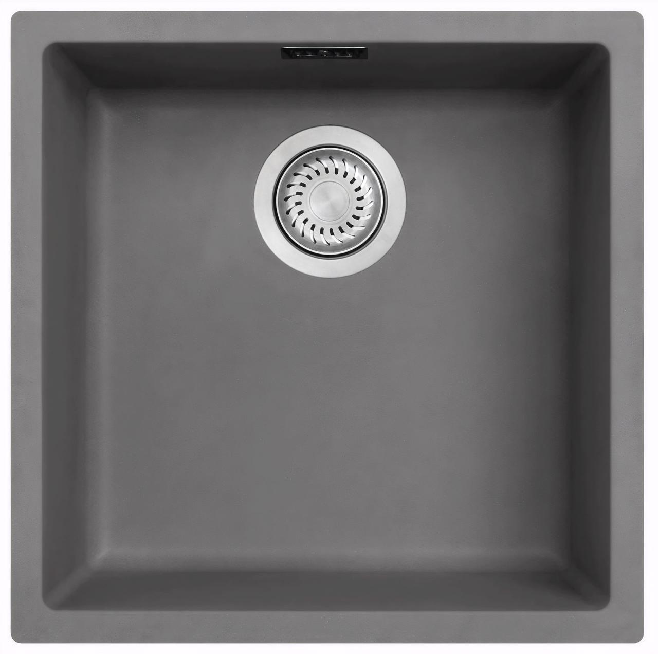Ausmann Fibre hormigón gris fregadero 40x40cm para montaje inferior, superior y empotrado con tapón automático de acero inoxidable 1208971910