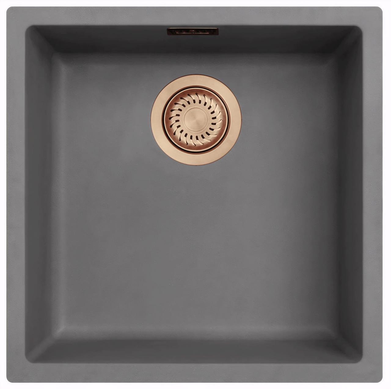 Ausmann Fibre hormigón gris fregadero de 40x40cm para montaje inferior, superior y empotrado con tapón automático de cobre 1208971912