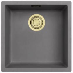 Ausmann Fibre hormigón gris fregadero 40x40cm de montaje inferior, superior y empotrado con tapón dorado automático 1208971913