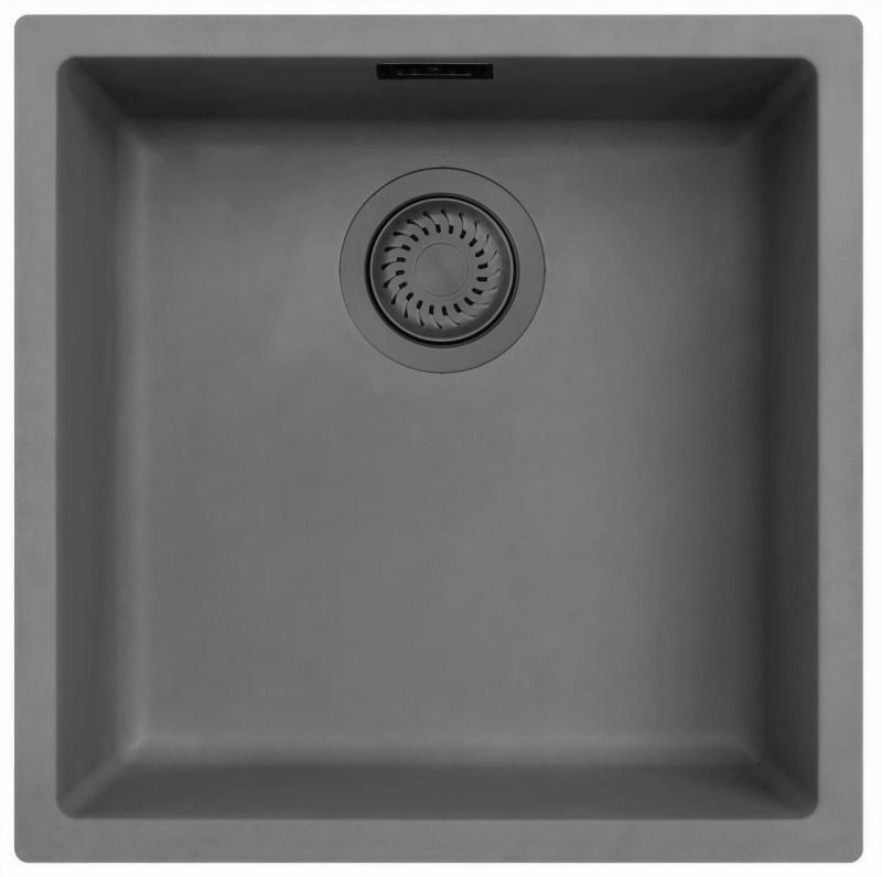 Ausmann Fibre hormigón gris fregadero 40x40cm empotrado, sobrepuesto y de encastre con tapón automático de metal color cañón 1208971914