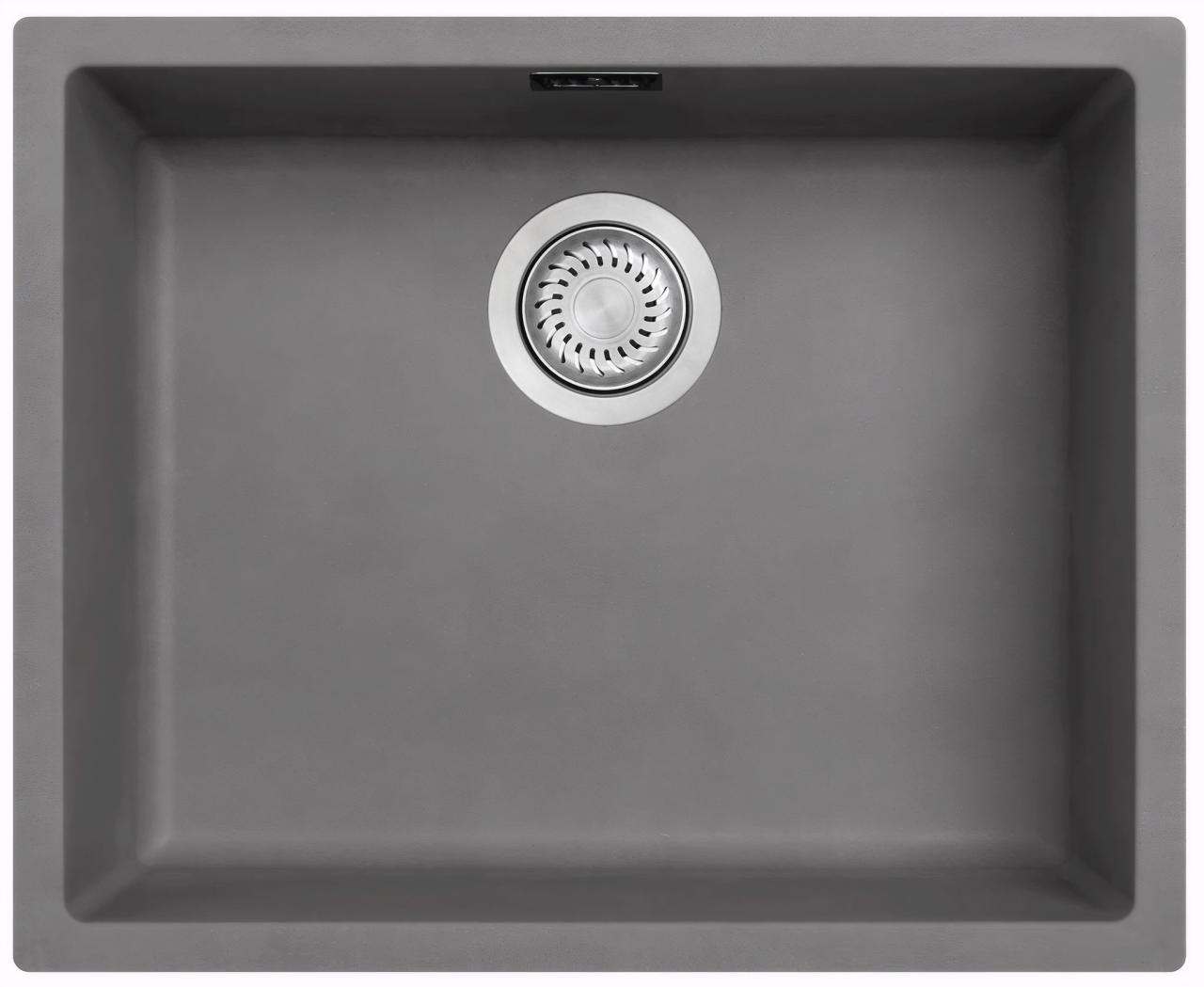 Ausmann Fibre hormigón gris fregadero empotrable de 50x40cm, empotrado y de montaje superficial con tapón automático de acero inoxidable 1208971915