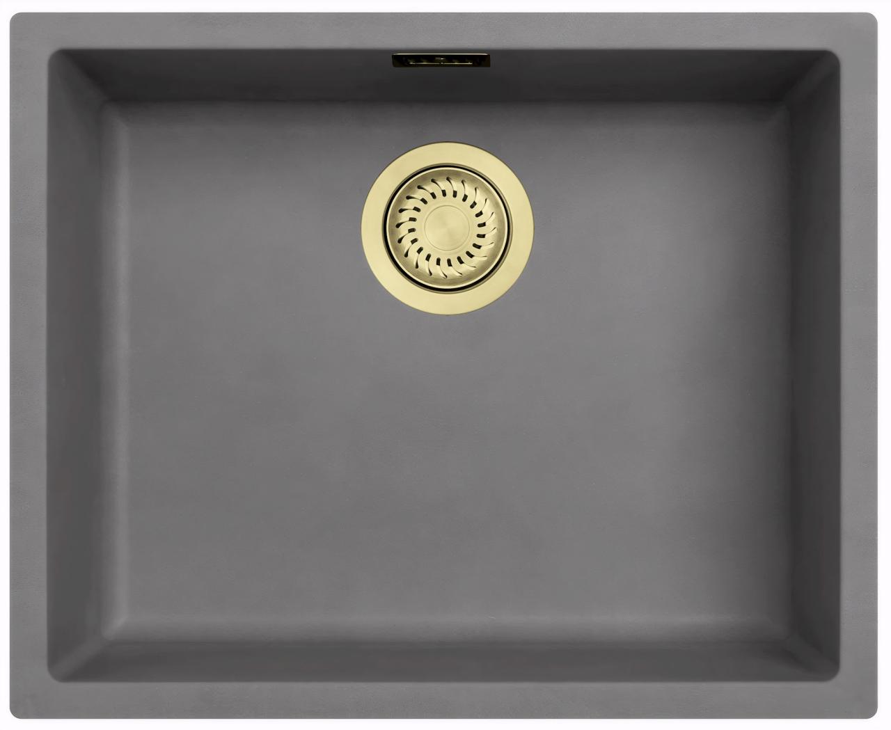 Ausmann Fibre hormigón gris fregadero 50x40cm submontaje, montaje superior y montaje al ras con tapón automático dorado 1208971918