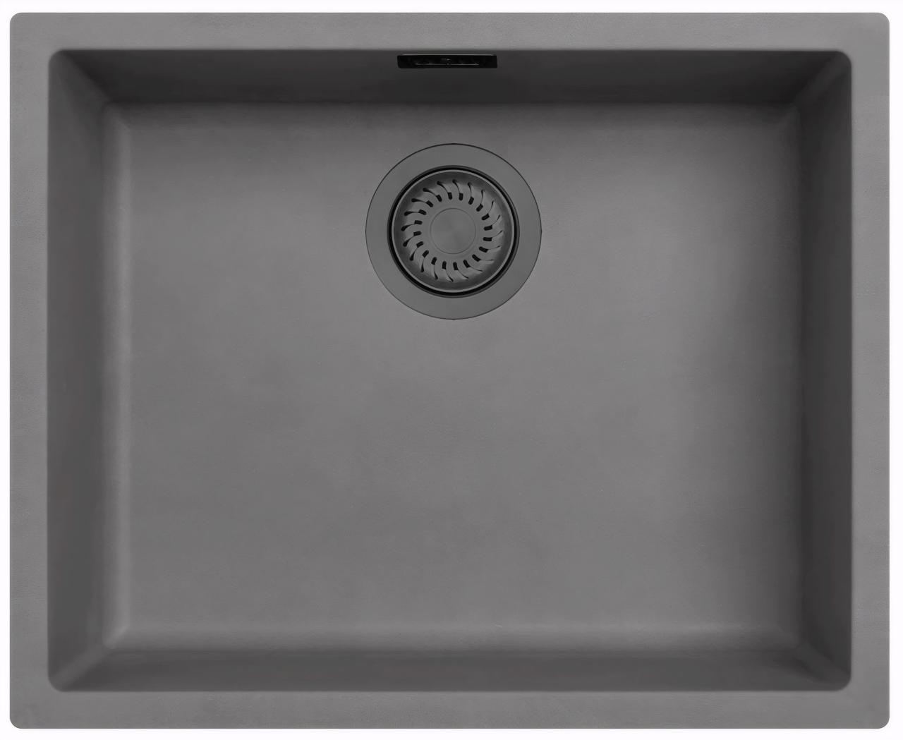 Ausmann Fibre hormigón gris fregadero 50x40cm para montaje inferior, superior y empotrado con tapón automático de metal color pistola 1208971919