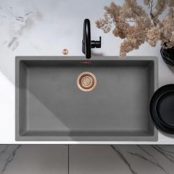 Ausmann Fibre hormigón gris gran fregadero 70x40cm empotrado, sobrepuesto y a ras con tapón automático de cobre 1208971922