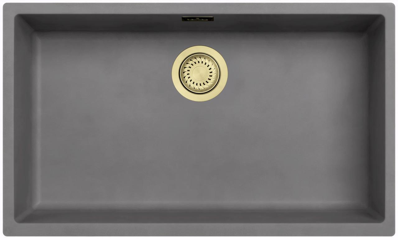 Ausmann Fibre hormigón gris gran fregadero 70x40cm de encastre, sobrepuesto y empotrado con tapón dorado automático 1208971923