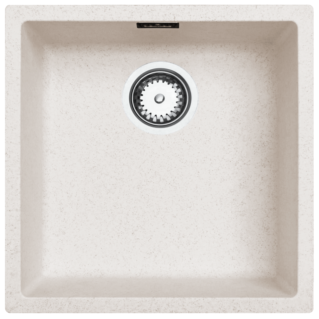 Ausmann Fibre lavabo de arena blanca 40x40cm de bajo encimera, sobre encimera e integrado con tapón automático de acero inoxidable 1208971925