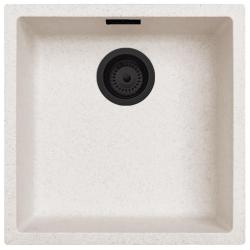 Ausmann Fibre lavabo blanco de arena 40x40cm, bajo encimera, sobre encimera y empotrado con tapón automático negro 1208971926