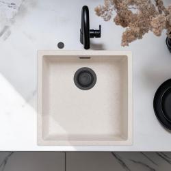 Ausmann Fibre lavabo blanco de arena 40x40cm, bajo encimera, sobre encimera y empotrado con tapón automático negro 1208971926