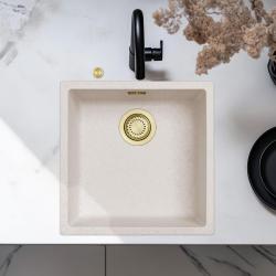 Ausmann Fibre lavabo de arena blanca 40x40cm de montaje inferior, superior y empotrado con tapón automático dorado 1208971928