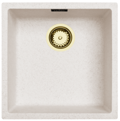Ausmann Fibre lavabo de arena blanca 40x40cm de montaje inferior, superior y empotrado con tapón automático dorado 1208971928