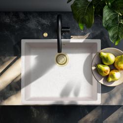 Ausmann Fibre lavabo de arena blanca 50x40cm de montaje inferior, superior y empotrado con tapón dorado automático 1208971933