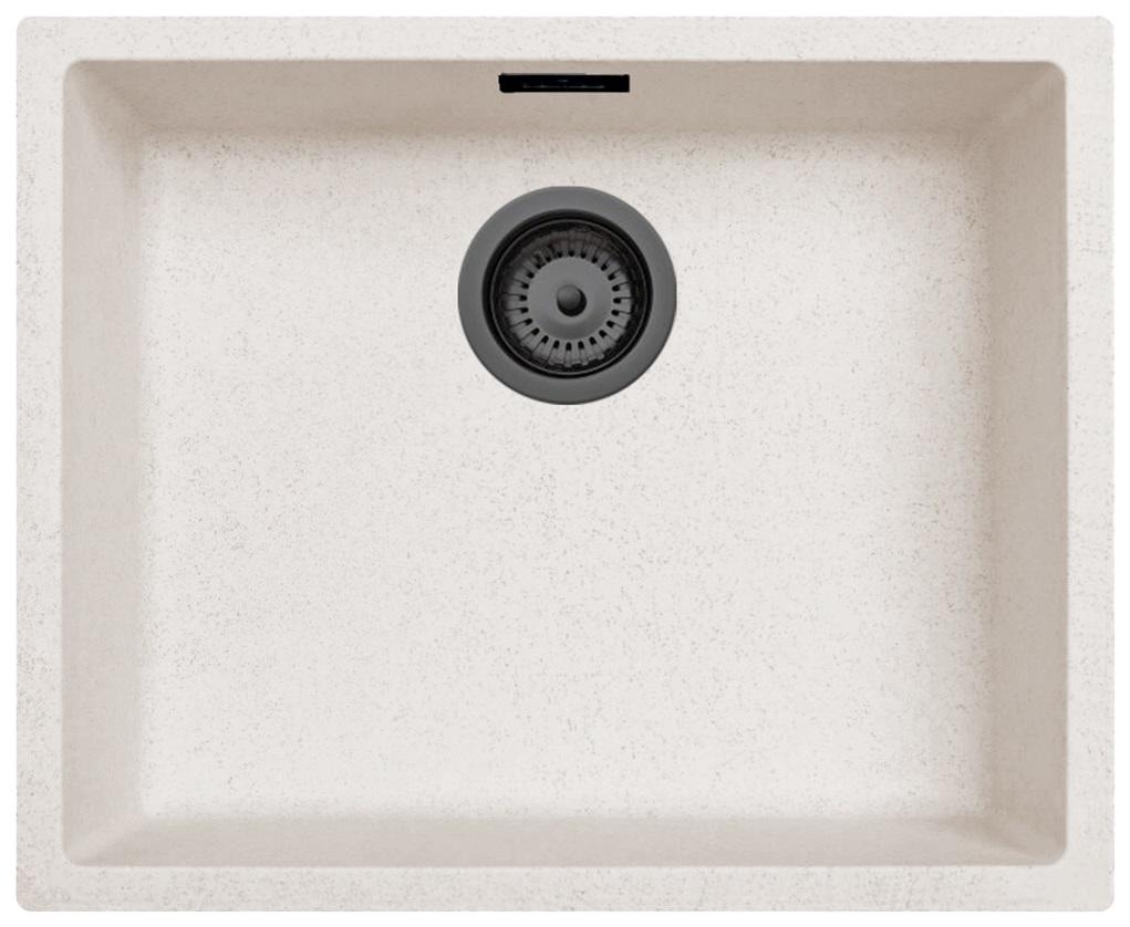 Ausmann Fibre lavabo de arena blanca 50x40cm bajo encimera, sobre encimera y enrasado con tapón automático de metal color gris oscuro 1208971934