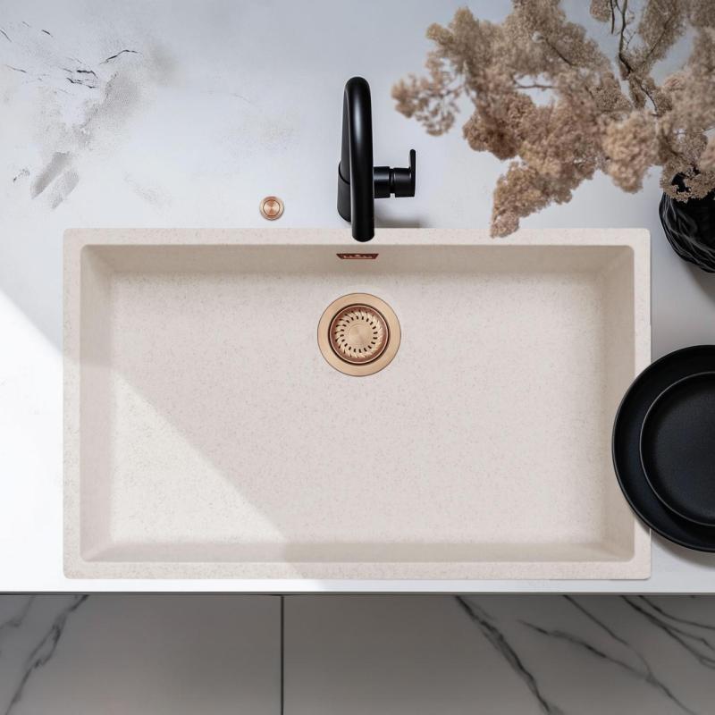 Ausmann Fibre arena blanca gran fregadero 70x40cm de montaje inferior, superior y empotrado con tapón automático de cobre 1208971937