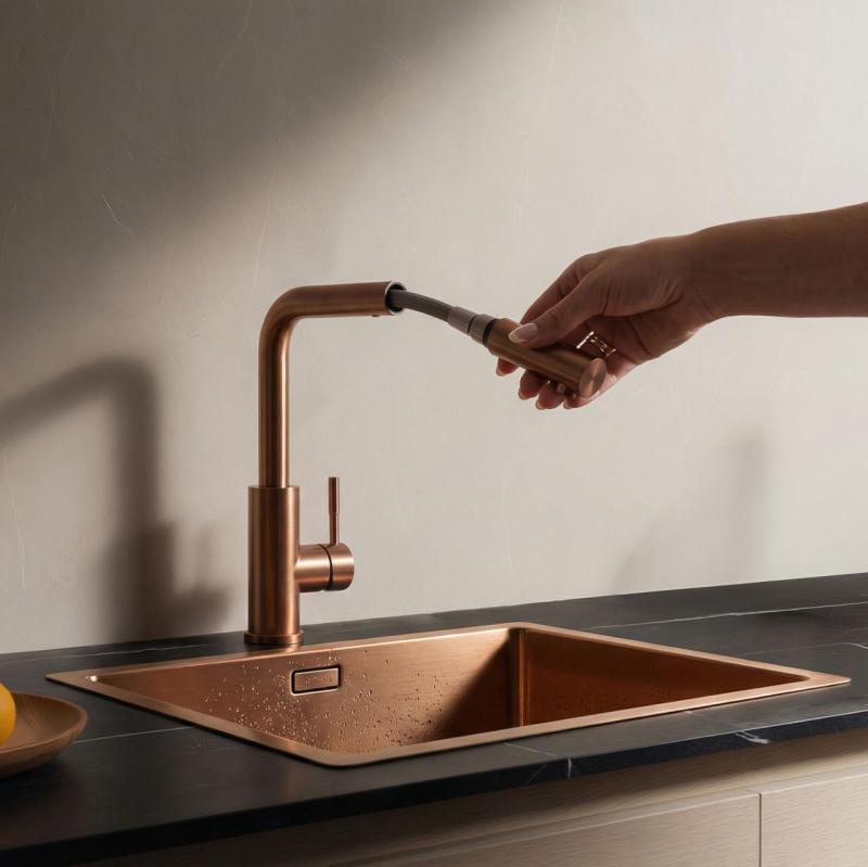 Pure.Sink Elite Steel Spark-S grifo de cocina PVD cobre con caño extraíble PS8041-62
