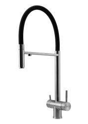 Pure.Sink Elite Steel Flex Grifo de cocina de acero inoxidable de 3 vías con salida flexible y agua filtrada PS8110-02