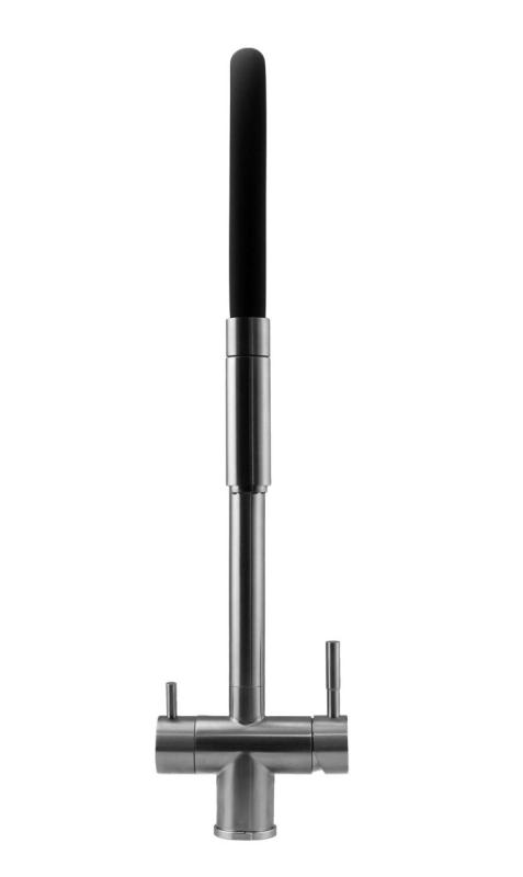 Pure.Sink Elite Steel Flex Grifo de cocina de acero inoxidable de 3 vías con salida flexible y agua filtrada PS8110-02