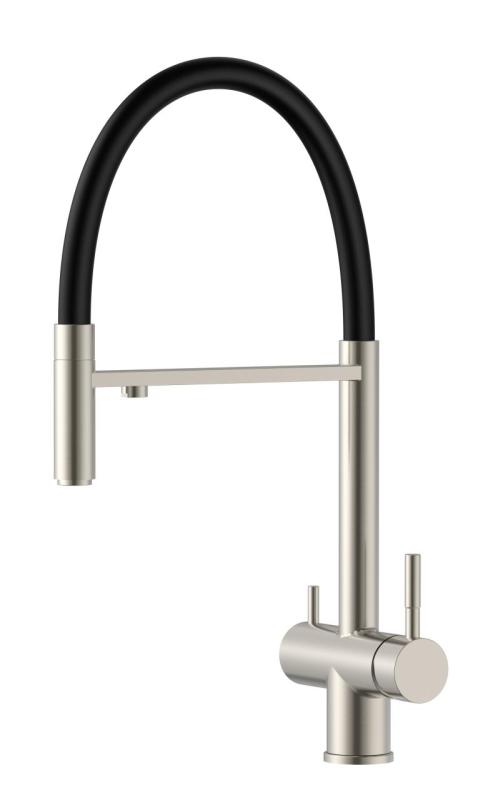 Pure.Sink Elite Steel Flex Grifo de cocina de acero inoxidable de 3 vías con salida flexible y agua filtrada PS8110-02