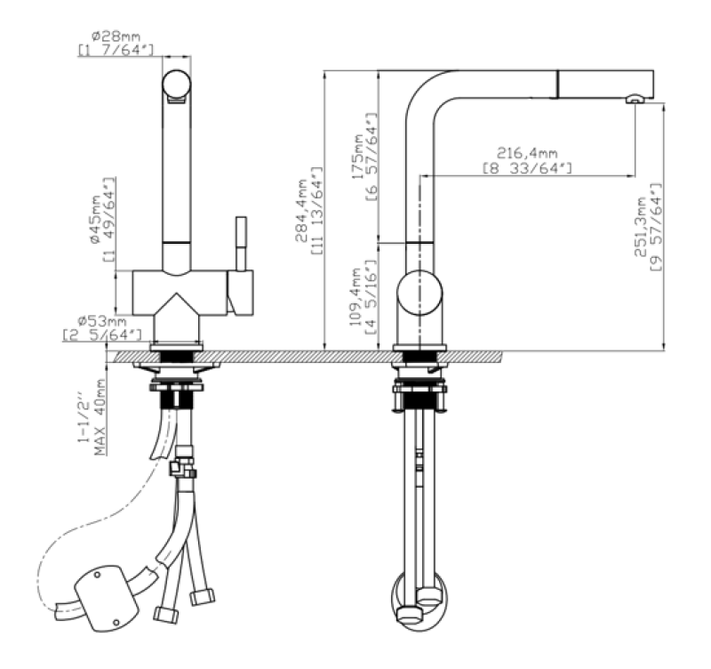 Pure.Sink Elite Steel Pulse-S grifo de cocina de acero inoxidable con salida extensible y modo de rociado PS8500-02