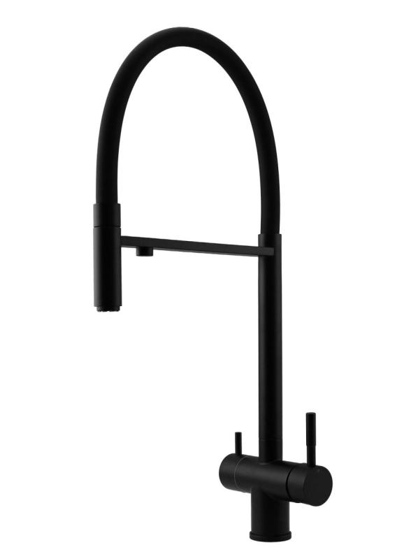 Pure.Sink Elite Steel Flex Grifo de cocina negro mate de 3 vías con salida flexible y agua filtrada PS8110-10
