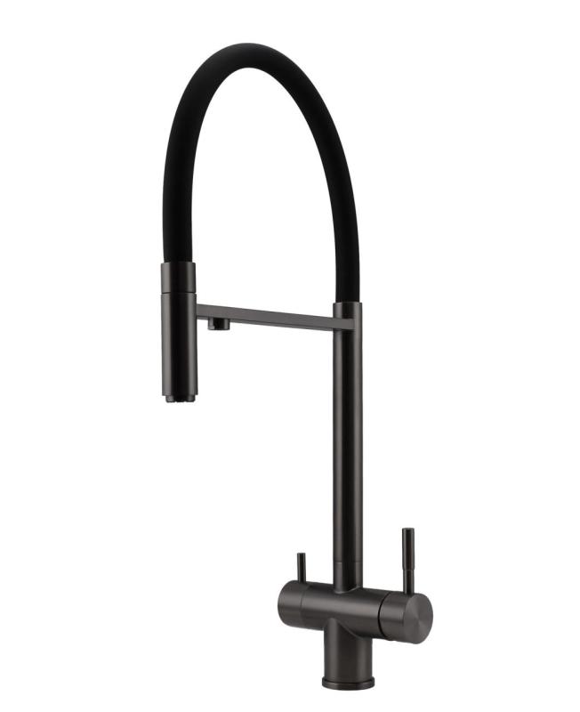 Pure.Sink Elite Acero Flex 3-vías PVD gun metal grifo de cocina con salida flexible y Agua Filtrada PS8110-61