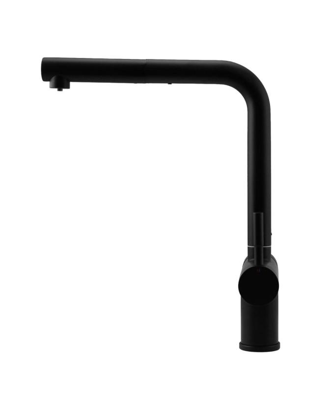 Pure.Sink Elite Steel Clear-S Mat negro Grifo de cocina de 3 vías con salida retráctil y agua filtrada PS8120-10